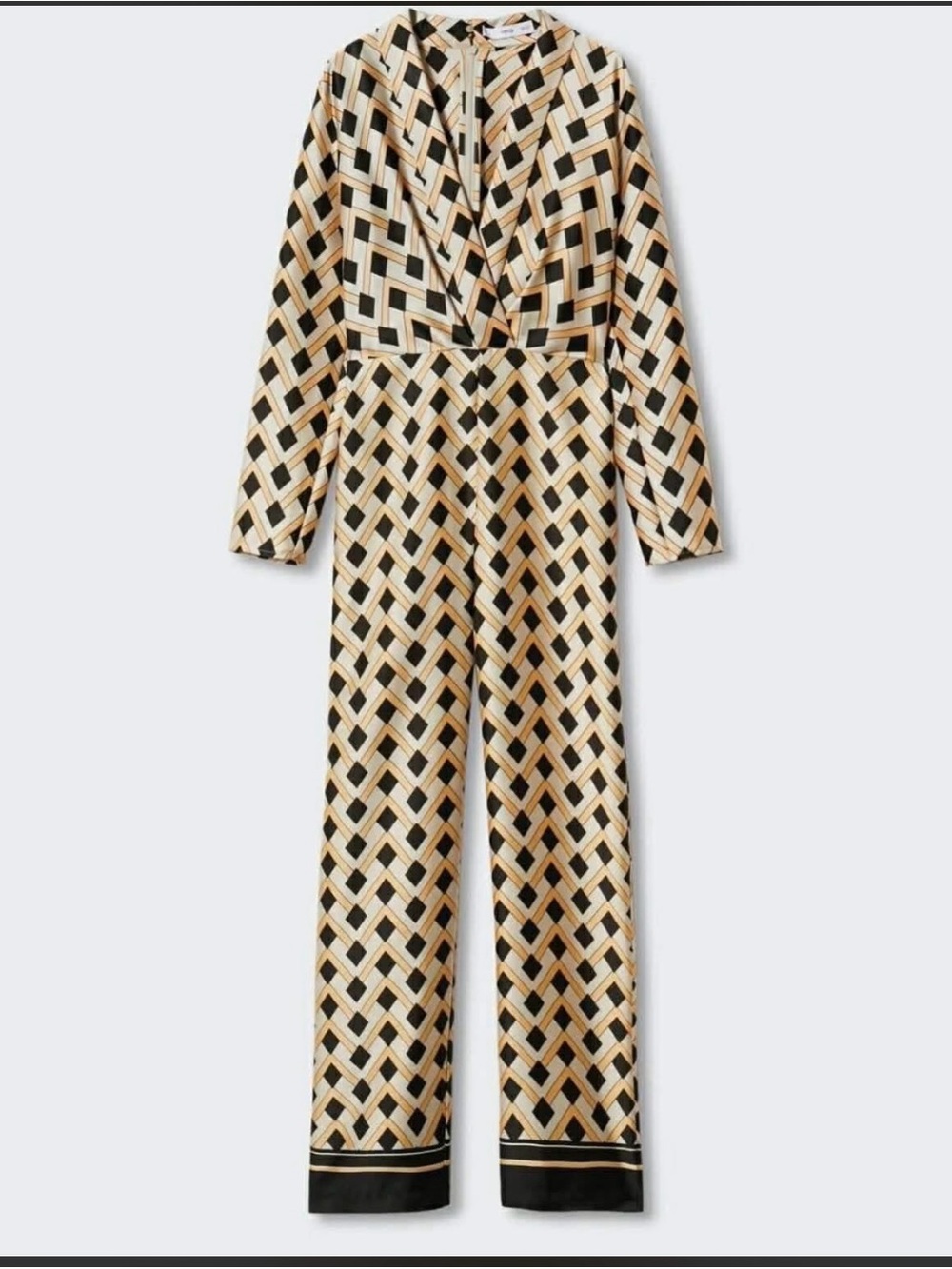 Mango Geometric Satin Jumpsuit in Cream & Black - Picture 3 of 6